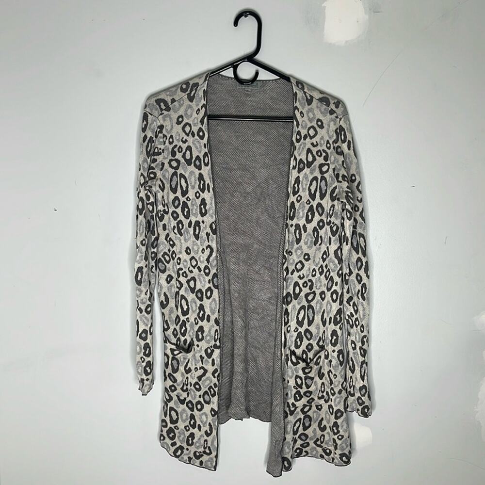Joseph A Gray Leopard Print Rayon Open Front Knit… - image 1
